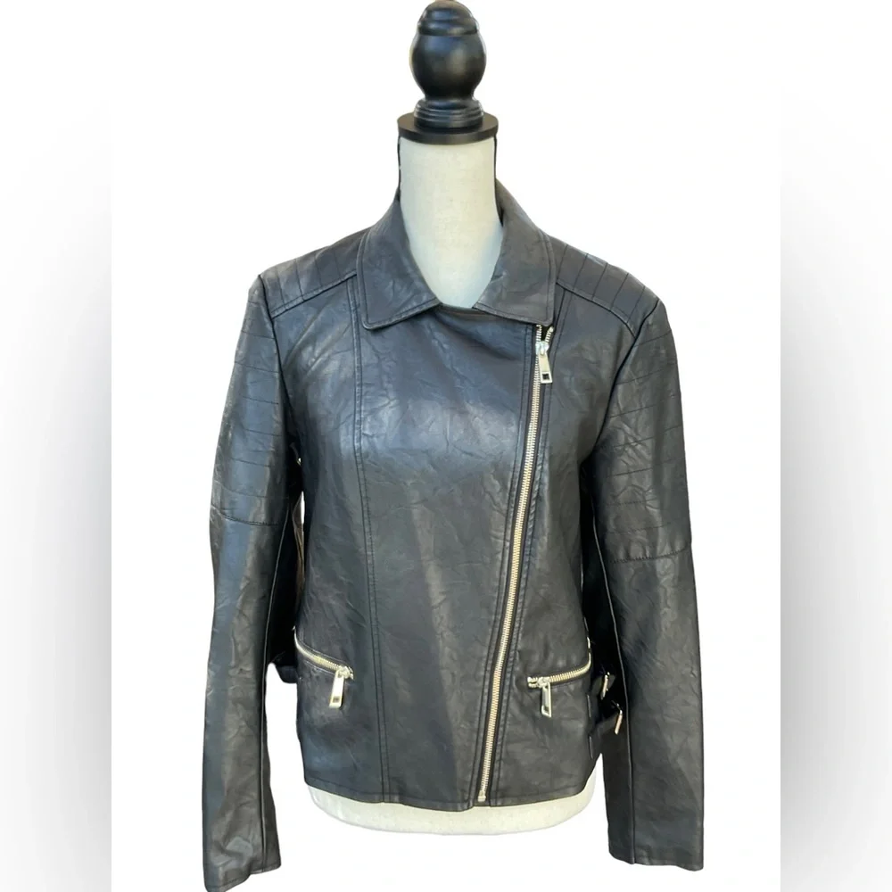 a.n.a. Faux Leather Motorcycle Jacket Size L - Picture 7 of 14